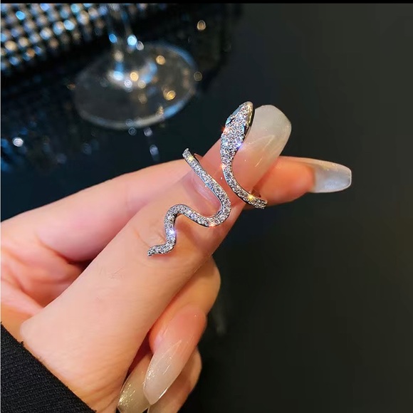 Gothic Rhinestone Snake Ring Adjustable - Picture 2 of 4